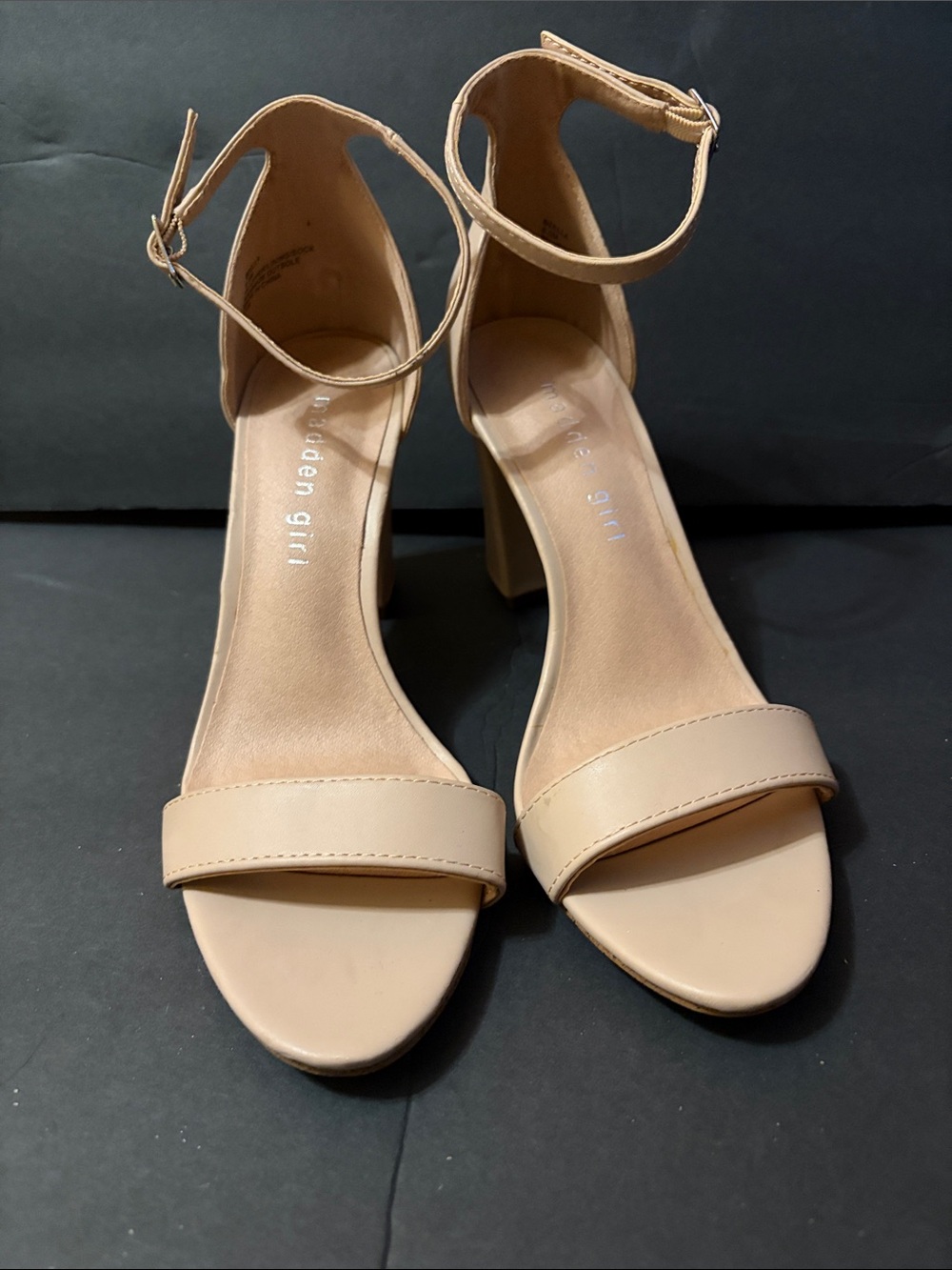 Madden Girl Nude Ankle-Strap Block Heels